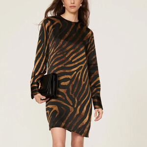 Equipment Zebra Silk Shift Dress XL Designer Career Girl Boss Chic Brown $395